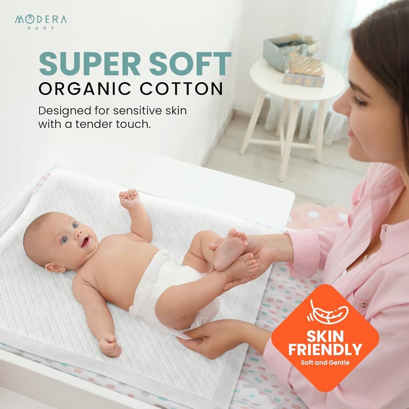 Modera Organic Cotton Disposable Changing Pad Liners | Large 18x24 Hypoallergenic Ultra Absorbent & Waterproof Super Soft, Quilted Underpads for Baby Diaper Table & Travel, Leak Proof & Mess Free [50-Pack] - Image 5